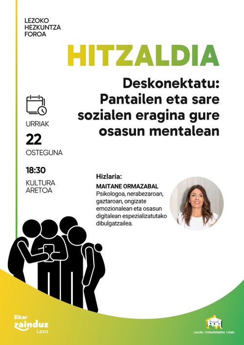 ‘Deskonektatu: pantailen eta sare sozialen eragina gure osasun mentalean’ hitzaldia