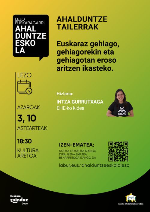 Ahalduntze tailerrak: Euskaraz gehiago, gehiagorekin eta gehiagotan eroso aritzen ikasteko (1. saioa)